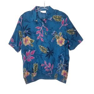Alfred Dunner Shirt Women Size 10 Green Floral Short Sleeve
